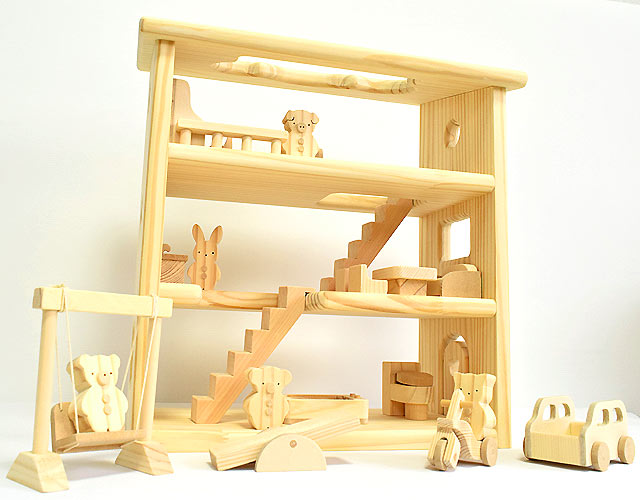 3階建てのドールハウス フルセット 手作り 木のおもちゃ ごっこ遊び