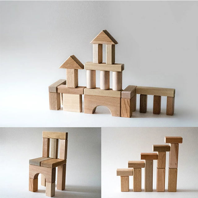 寄木の積木で色々な形を作り出せます